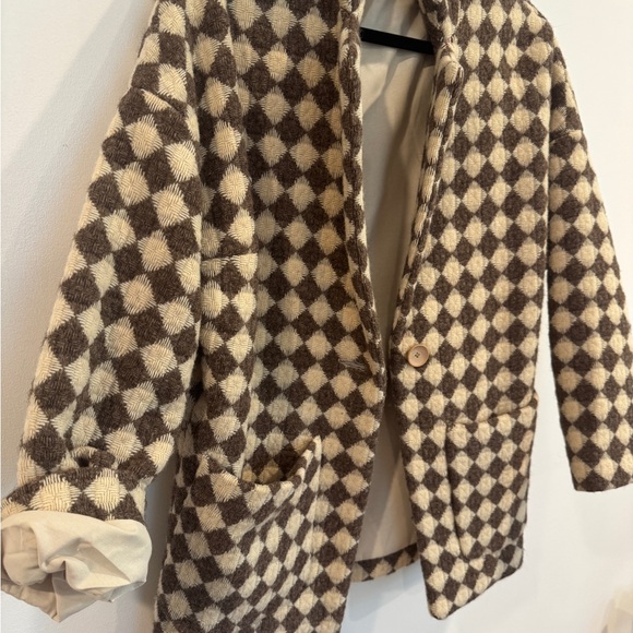 Brown and White Checkered Coat - Picture 2 of 6
